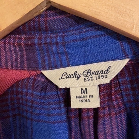 LUCKY BRAND PURPLE & PINK BUTTON DOWN MEDIUM - Picture 2 of 3